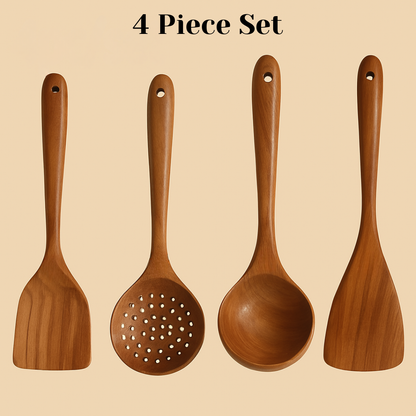 Premium Natural Teak Wood Kitchen Utensil Set