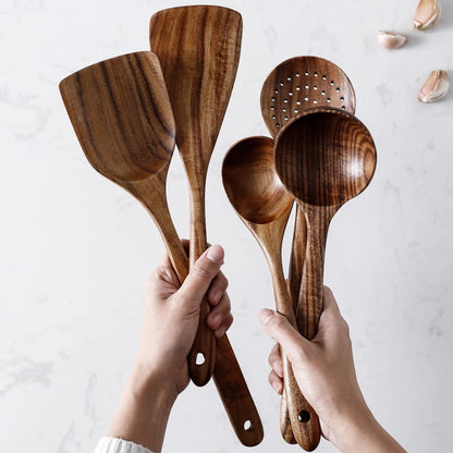 Premium Natural Teak Wood Kitchen Utensil Set
