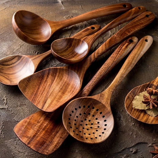 Premium Natural Teak Wood Kitchen Utensil Set