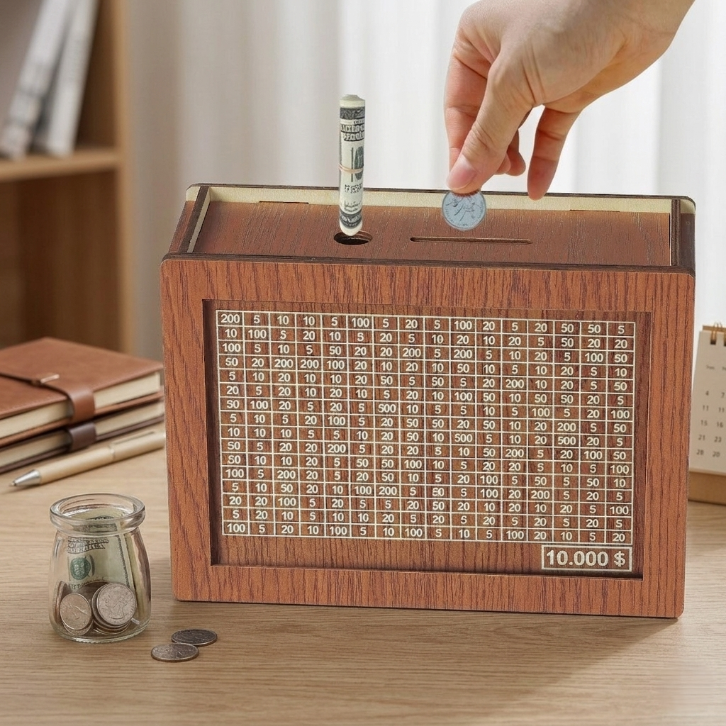Fun Wooden Savings Box with Savings Counter